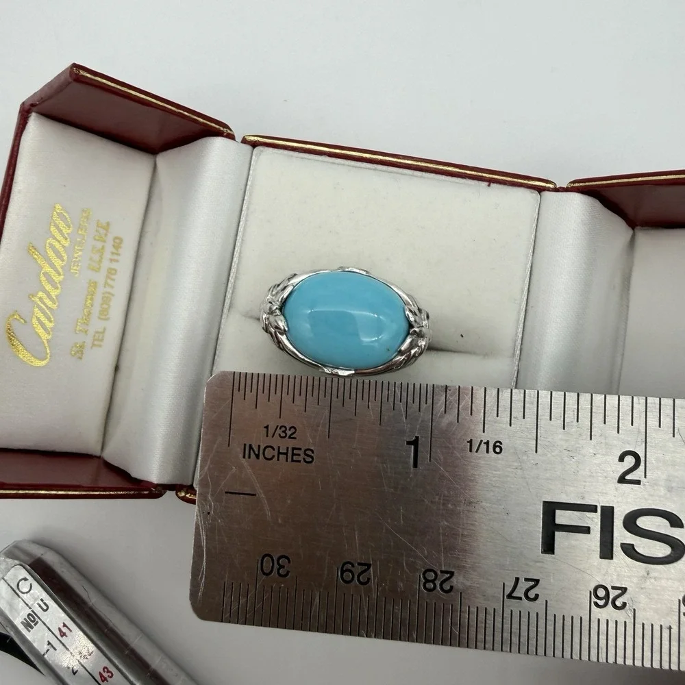 Vtg MICHELLE ALBALA Turquoise Blue Topaz Ring Sterling‎ Silver Ring Size 7 QVC